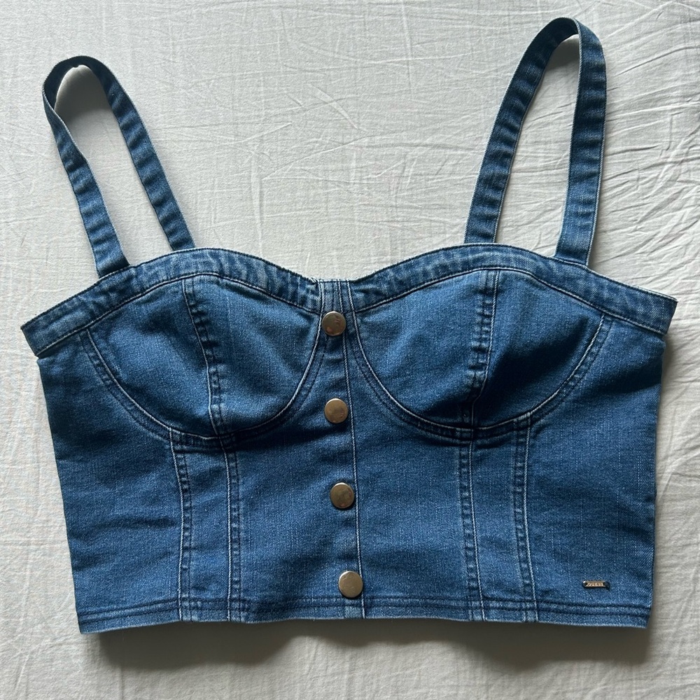 Guess Blue Denim Bustier Top
